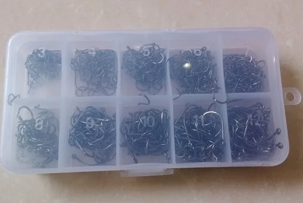 500шт/сет, Микс бронзовых морских рыболовных крючков с дыркой разных размеров, упакованных в пластиковую коробку#3~12, Карбоновые стальные рыболовные острые крючки