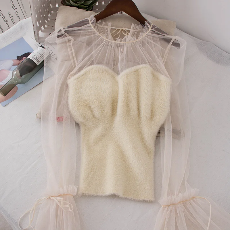 Дамы топы корректирующие 2019 Весна Корейская модная одежда blusas femininas elegante сетки с