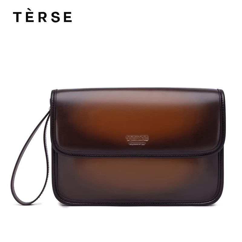 

TERSE 2018 NEW Handbag Laptop for Men Real Leather Handmade Day Clutches 4 Colors Casual Purse With Cover Customize Logo 0531-1