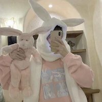 women warmer winter scarf lovely bunny ears soft plush hat hooded scarves new fashion fluffy animal cap scarf nice gift for girl