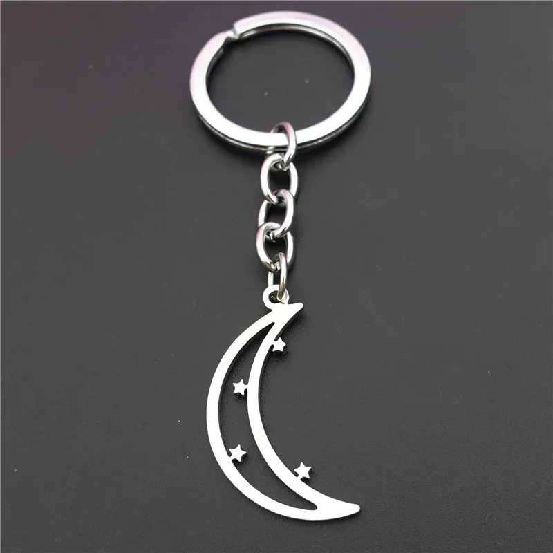 

Crescent Moon & Stars Keychain Stainless Steel Keyrings Unisex Islam Jewelry
