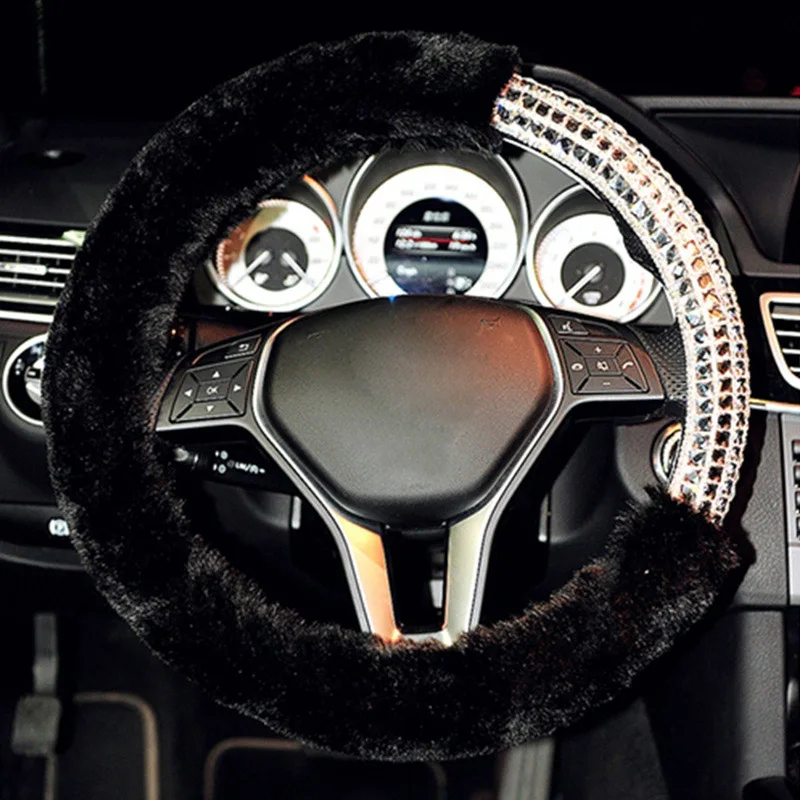 

Winter Plush Fur Car Steering Wheel Covers Car Styling Crystal Rhinestone Steering-Wheels Cover for Women Girl Auto Accessories