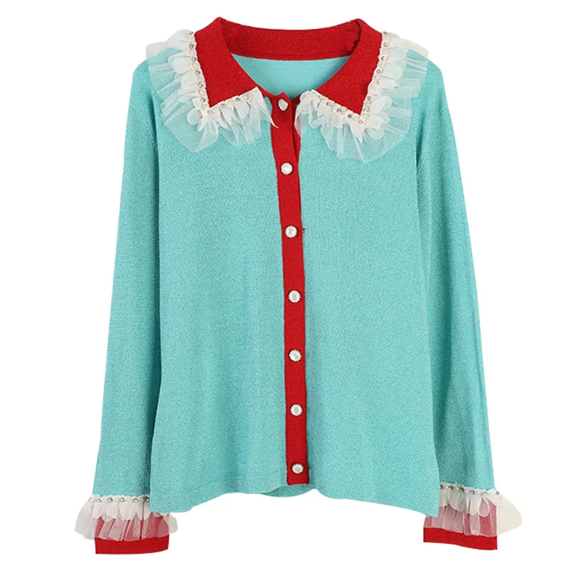 GRUIICEEN вязаный свитер с кружевным плетением и длинным рукавом весеннее