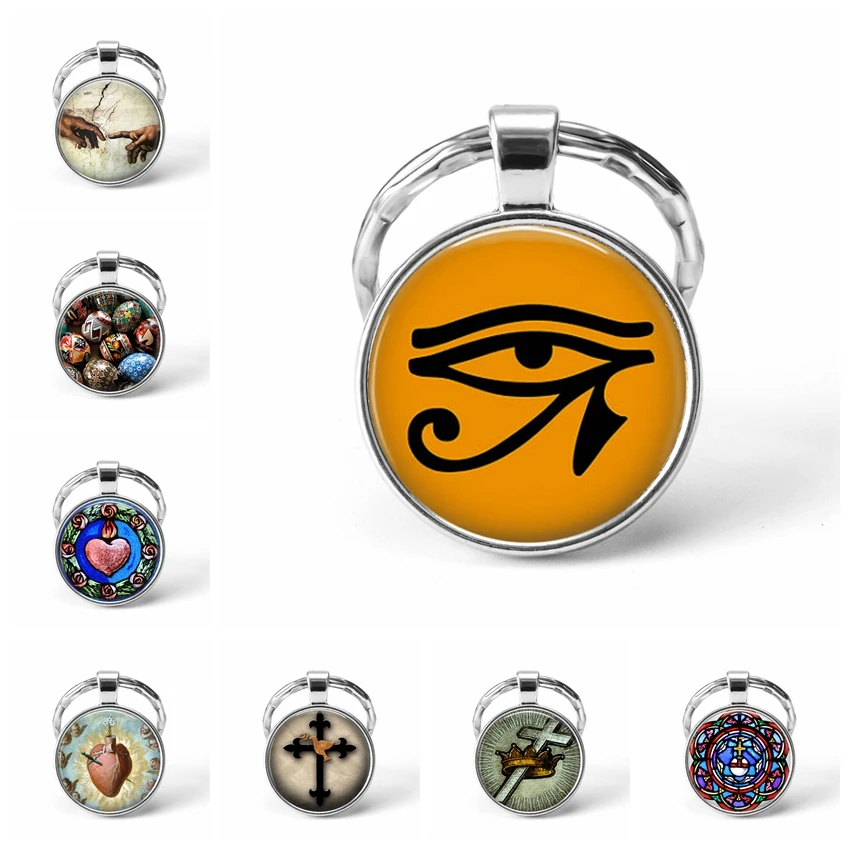 Египетский Horus Eye брелок со стеклянным кабошоном винтажный узор глаз кольцо для