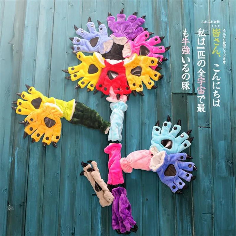 Аниме Косплей сиамские пижамы животные перчатки-когти фланелевые панда динозавр