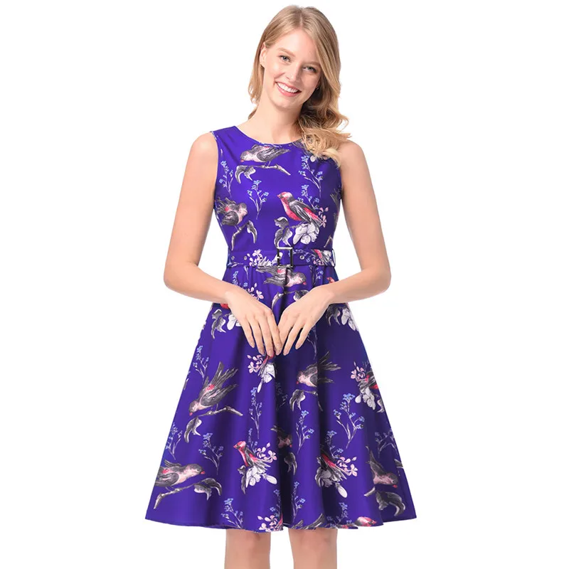 Женское платье без рукавов с круглым вырезом в стиле ретро|vestido a|summer dresssummer dress women