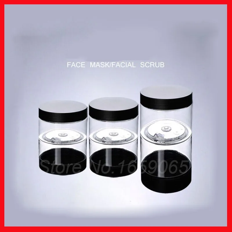

50/100/120/150/200ML transparent PET cream face mask bottle w Black lid container cream jar Cosmetic Jar Cosmetic Packaging