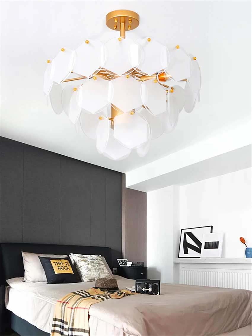 

Nordic Luxury Bedroom Glass Sheet LED Celling Chandelier Lighting Living Room Restaurant Hall Hanglamp Luminaria Light Fixtures