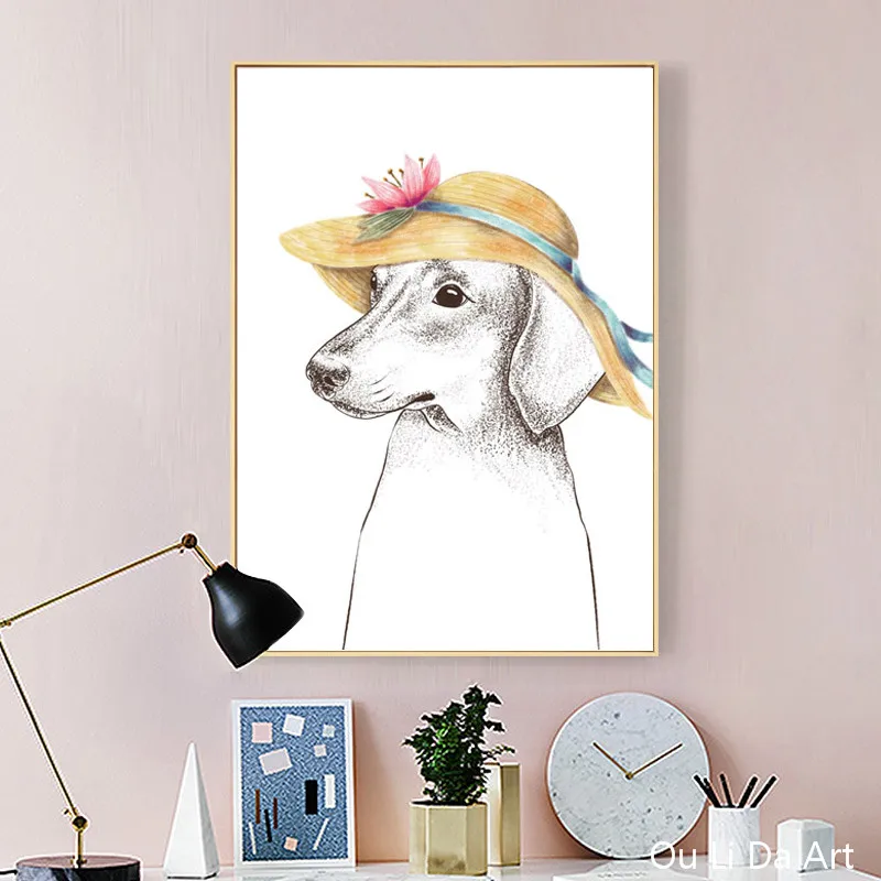 No frame abstract modern cute dog canvas printings oil painting printed on kid room wall art decoration picture | Дом и сад