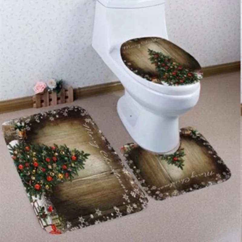 

3Pcs Santa Toilet Seat Cover Rug Christmas Bathroom Set Home Decorations Xmas Toilet Seat Cover Rug Home Festive Decorations New