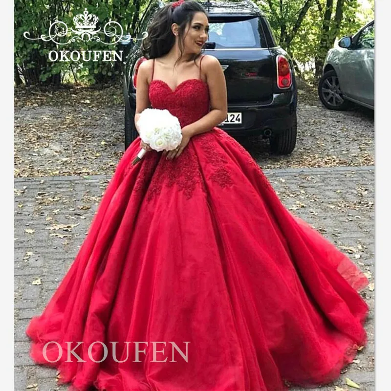 Великолепные красные платья для Quinceanera 2019 бальное платье на тонких бретельках с