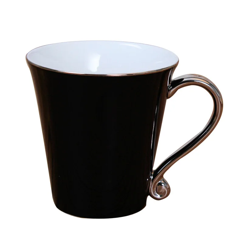 GLLead Silvering Hand Shank Ceramic Mug Simple Creative Coffee Mugs Office Tea Cup Porcelain 300ml Drinkware - Цвет: Style J