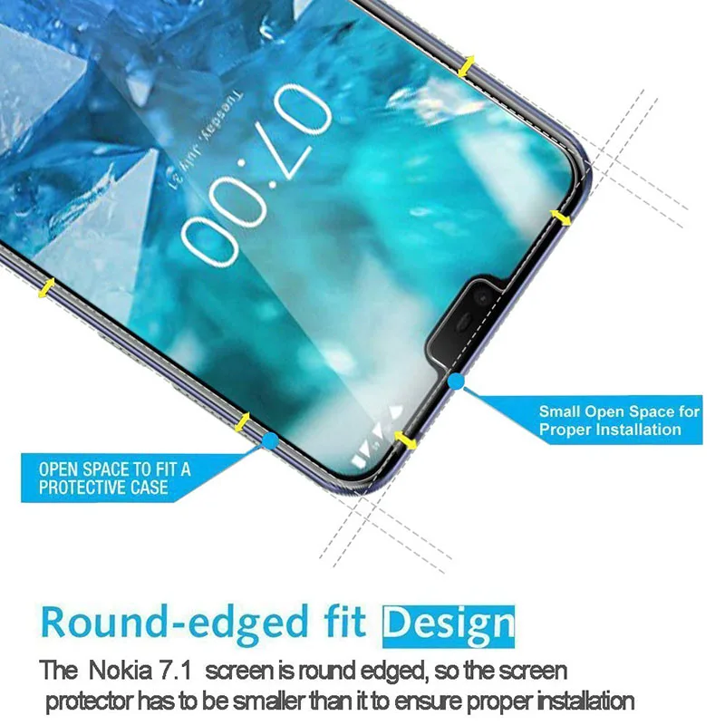 2 шт закаленное стекло для Nokia 7,1 протектор экрана 9 H 2.5D телефон на Защитное стекло для Nokia 7 7,1 стекло