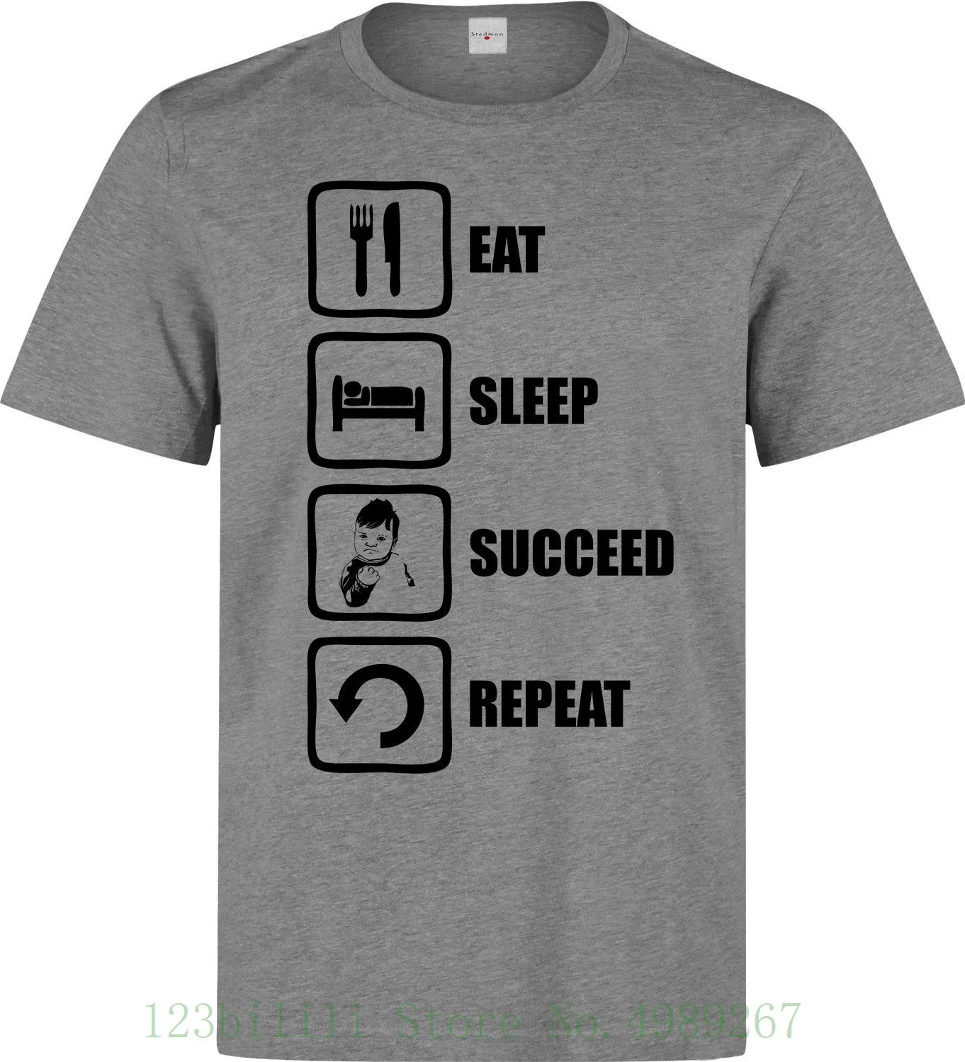 Eat Sleep succen Repeat Funny Meme слоган Мужская (женская в наличии) серая футболка хипстерская