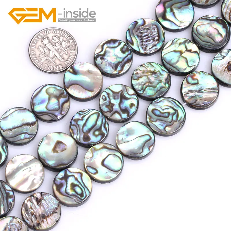 

Coin 6mm - 14mm Natural Abalone Shell Gem stone Flatback Loose Beads DIY For Jewelry Making 15" Strand Gem-inside