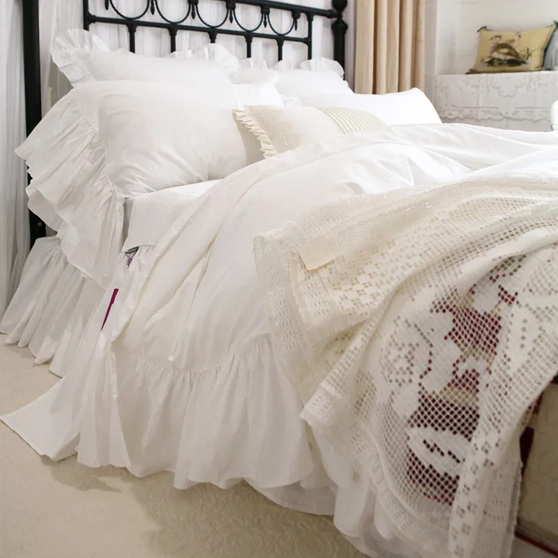 Романтический Кружевной Комплект постельного белья с большими оборками