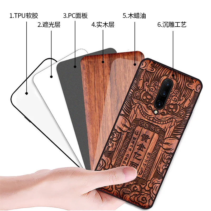 Handmade wood phone case For ONEPLUS 7 PRO cover Natural real Chinese calligraphy s characters Ebony | Мобильные телефоны и