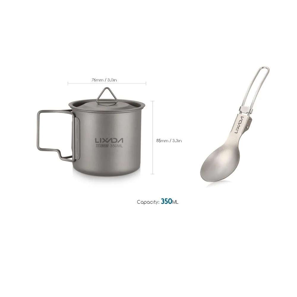 350ml cup with spoon Легкая титановая Складная ложка-вилка, ложка, чашка для воды, кружка для путешествий, походная посуда, уличная посуда, набор столовых приборов - Цвет: 350ml cup with spoon