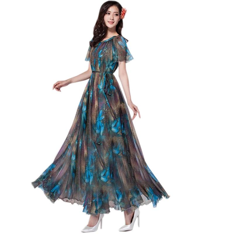 Шифоновое платье макси с цветочным принтом и рукавами|maxi dress|long maxi dresslong |