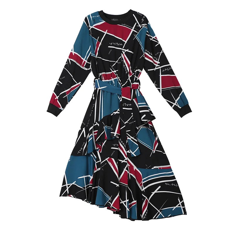 3906 Blue Корейский стиль, женское длинное синее платье, женские стильные платья с геометрическим принтом и длиной до щиколотки для вечеринок, платья 3906 - Цвет: 3906 Blue