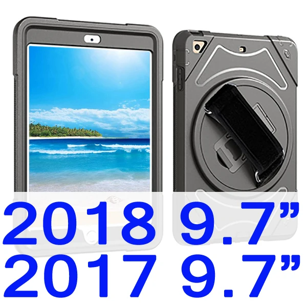 Black 2018 Противоударный чехол для iPad 9,7 Air 2 Air 1 чехол для детей+ 360 Стенд плечевой ремешок чехол для iPad 5th/6th поколения - Цвет: Black 2018