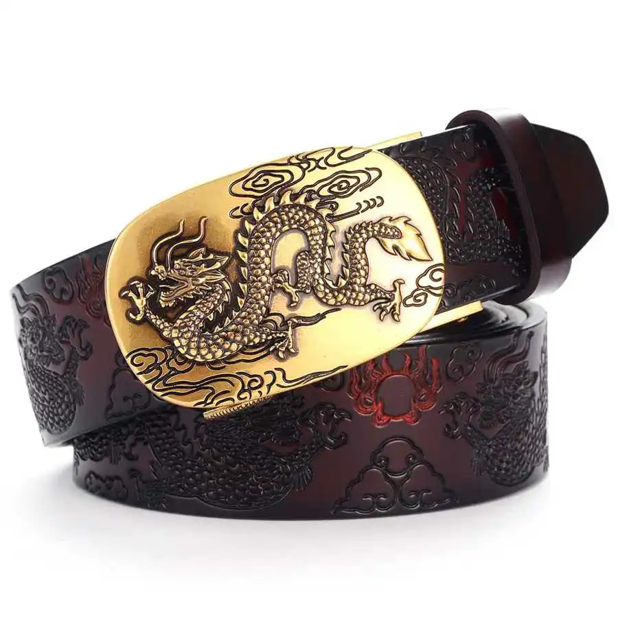 

Automatic Buckle Belt Men Leather Belt NEW Men's Leather Ratchet Belt 110cm-125cm Luxury male Waistband width:3.4cm