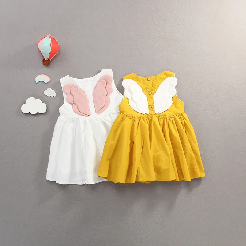 SLKMSWMDJ Children's Summer Sleeveless Fashion Cotton Dress 0-3 Years Old Baby Girl Back Butterfly Wings Princess 2 colors | Детская