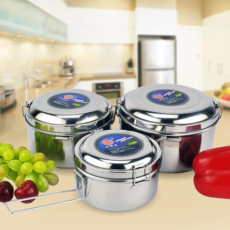 Круглый Ланч бокс для кемпинга уличный двухслойный пикника из нержавеющей стали