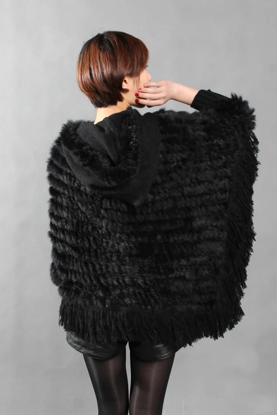 Женское пончо из натурального кроличьего меха Длинная зимняя шуба кролика