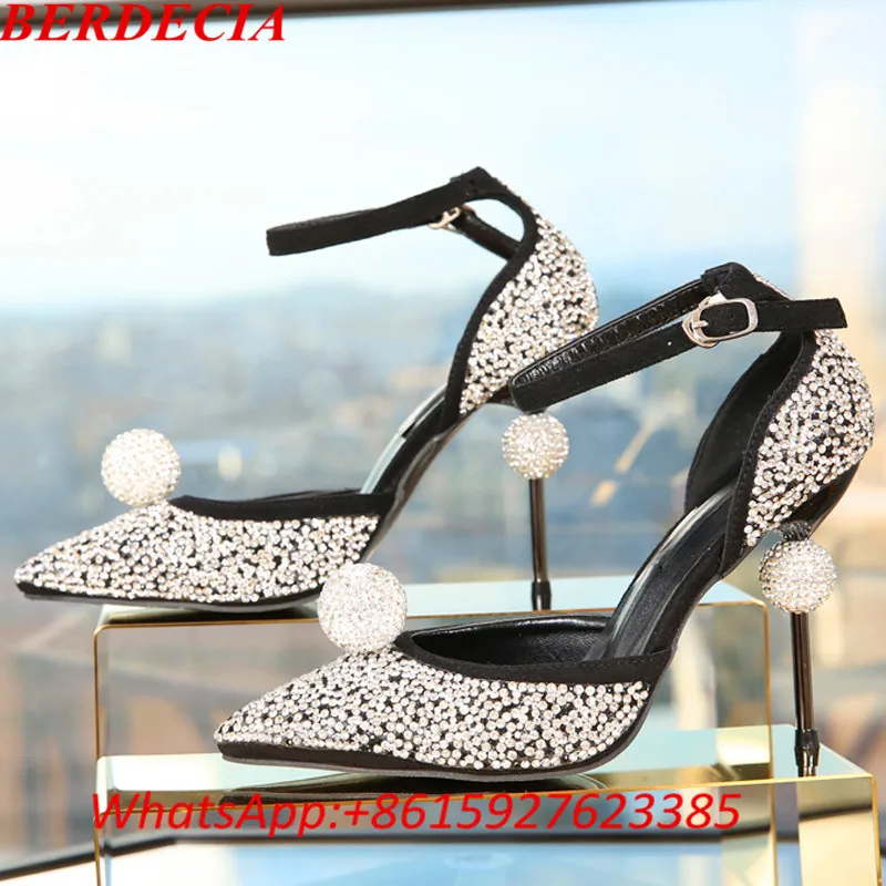 Элегантный Горный Хрусталь Пом Высокие Каблуки Мэри Джейн Лодыжки Ремень Насосы