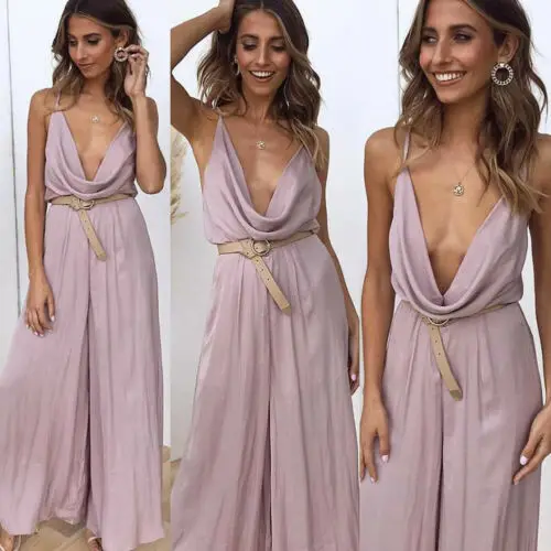 Женский праздничный комбинезон бохо длинный с V образным вырезом и высокой