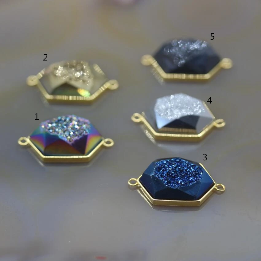 5 шт./лот мистический титановый необработанный кулон agates Druzy коннекторы золотые