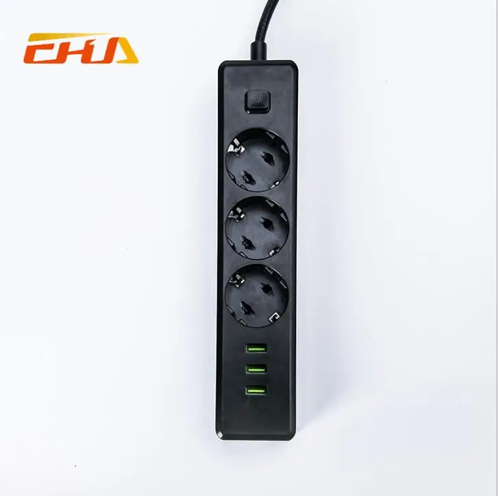 Черный 3 ЕС удлинитель штекер розетки с USB Зарядное устройство 250 В 10A 1 8 м адаптер