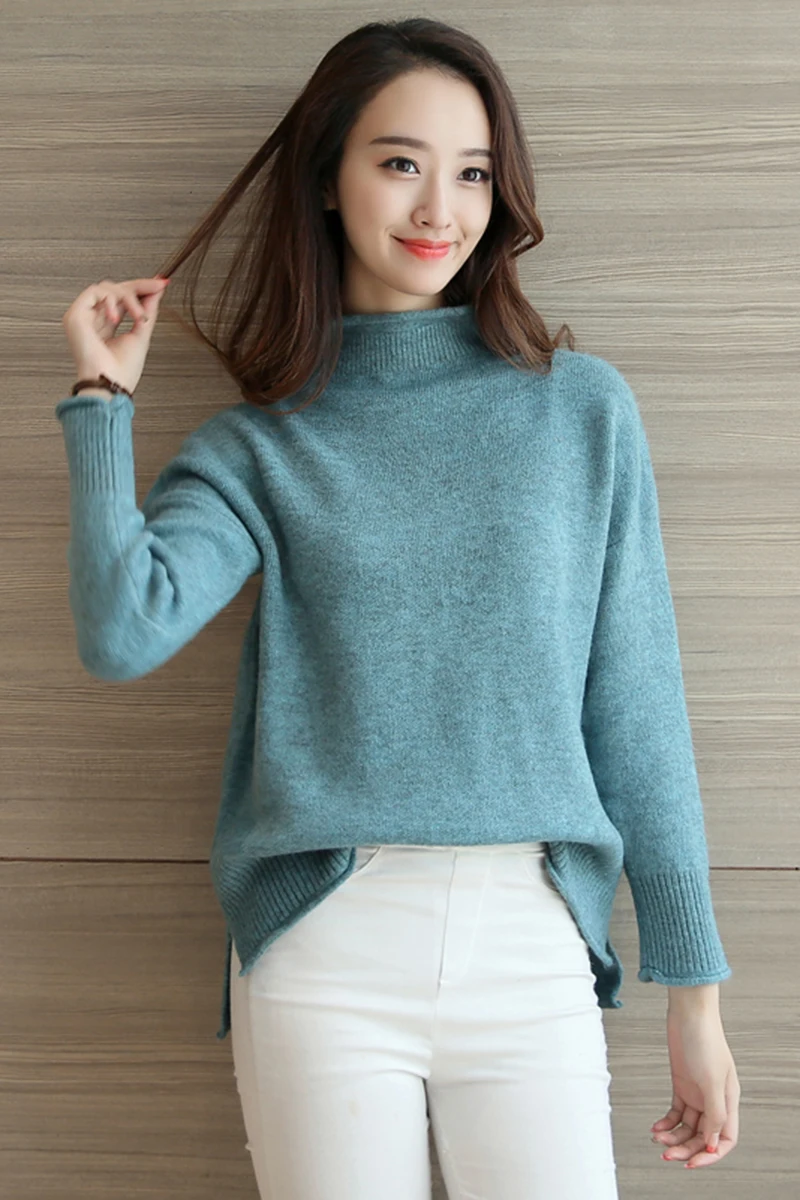 2019 Lcybhe Autumn and winter new style fairy jacket with half-high collar sweater open-forked knitted sweater-0970cphy | Женская одежда