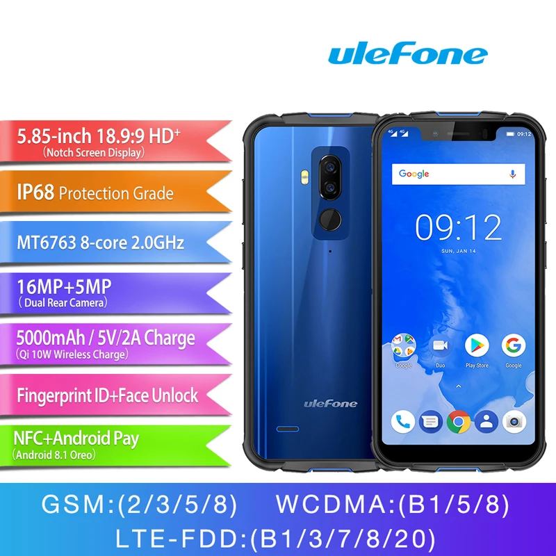 Ulefone Armor 5 мобильный телефон 85 &quot4 Гб 64 ГБ Android 8 1 Беспроводная зарядка Лицо ID