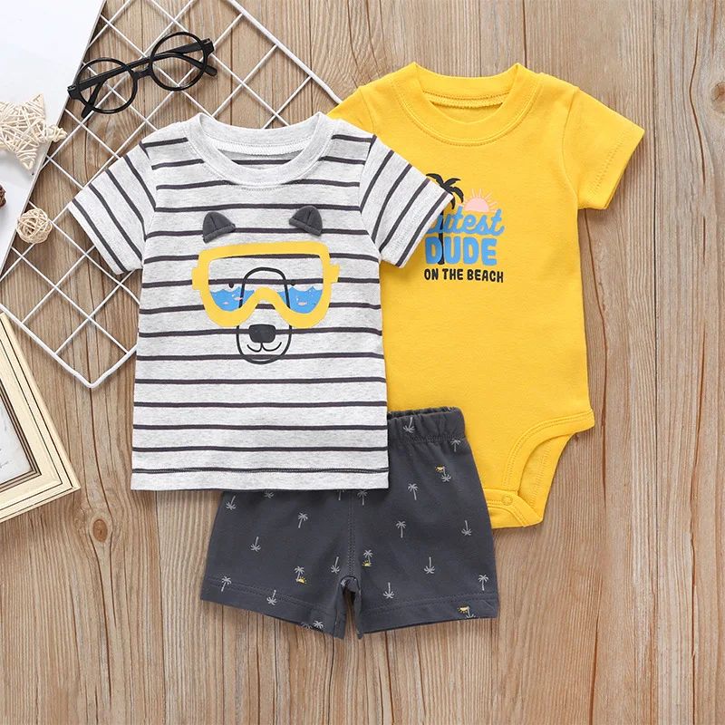 Комплект одежды для маленьких мальчиков 2019 г. летние модные хлопковые топы с