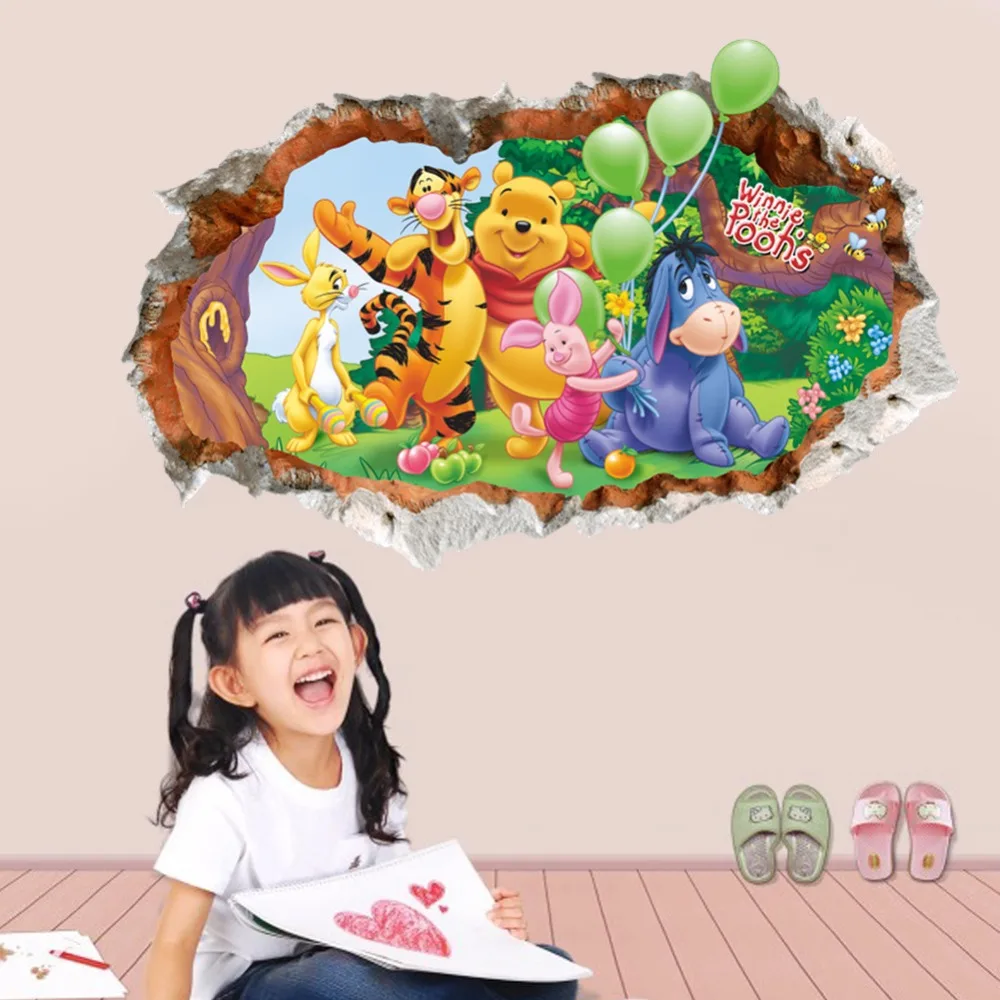 

Disney Winnie The Pooh Cartoon Creative 3Dview Kids Room Livingroom Broken Wall Stickers Home Docor