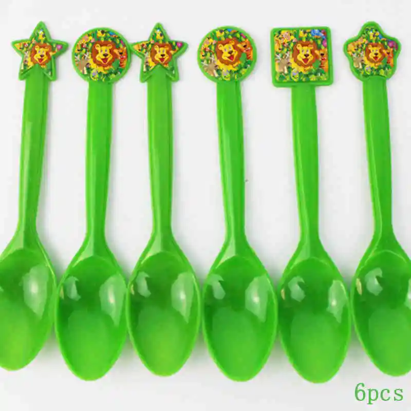 spoon 6pcs Вечерние шары из фольги льва и тигра, одноразовая бумажная посуда, салфетка для чашек, сафари, зоо, вечерние принадлежности - Цвет: spoon 6pcs