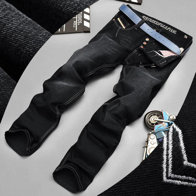 Модные байкерские джинсы на пуговицах брендовые Дизайнерские мужские высокое