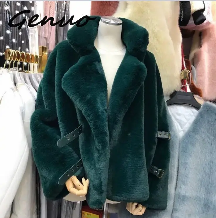 

Genuo New 2019 Winter Soft Fur Coat Female Imitation Rabbit Fur Jacket Long Sleeve Loose Keep Warm Shaggy Fur Coat Women Outwear
