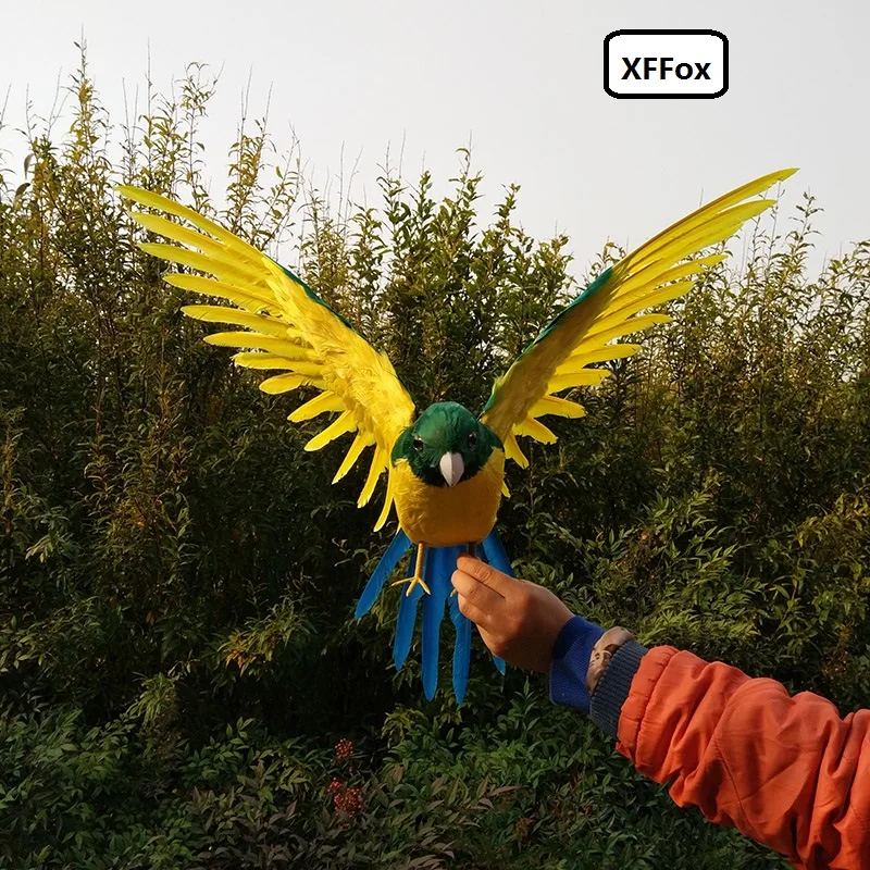 

big simulation wings parrot model foam&furs real life dark green&yellow parrot bird model gift about 45x60cm xf1036