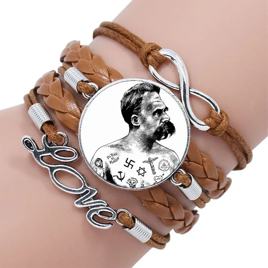 Модный многослойный стеклянный кабошон черный/коричневый кожаный браслет для