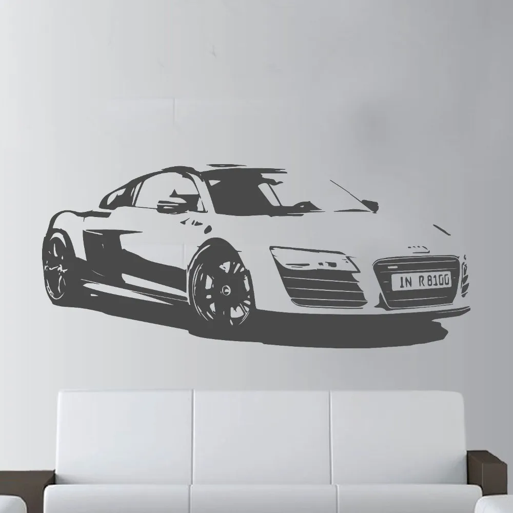 57x130 см Модный большой автомобиль Audi R8 Coupe спорт, настенное Искусство Наклейка домашний декор Гоночная машина настенная бумага художественная виниловая художественная Фреска KW-331