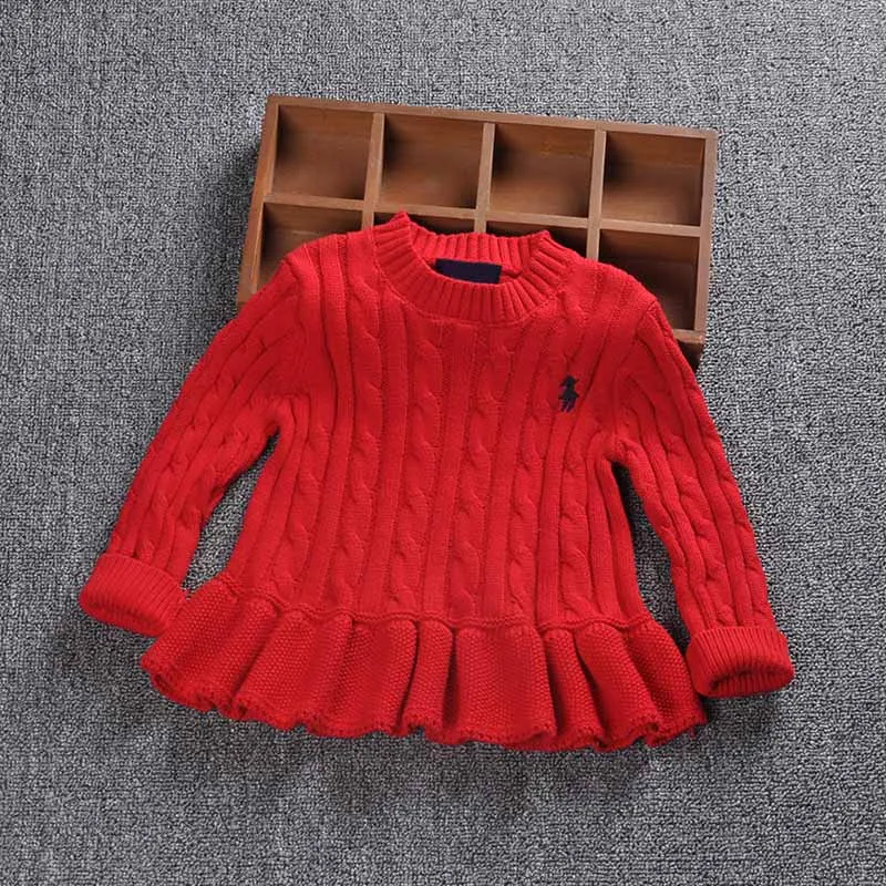 Red-pullover Новая модная Осенняя детская одежда, милый вязаный кардиган свитер с оборками для девочек, детская одежда - Цвет: Red-pullover