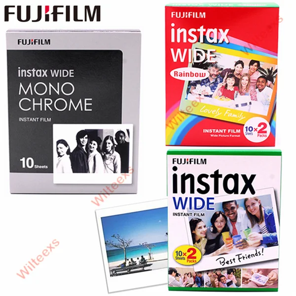 3 in 1 wide films 10-100 листов оригинальная пленка моментальной печати Fujifilm Instax Wide белый/радужный/монохромный для камеры моментальной печати Fuji 300/200/210/100/500AF - Цвет: 3 in 1 wide films