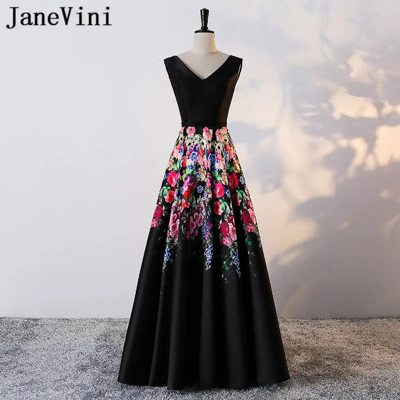 JaneVini 2018 элегантное черное платье подружки невесты с цветочным узором для девочек