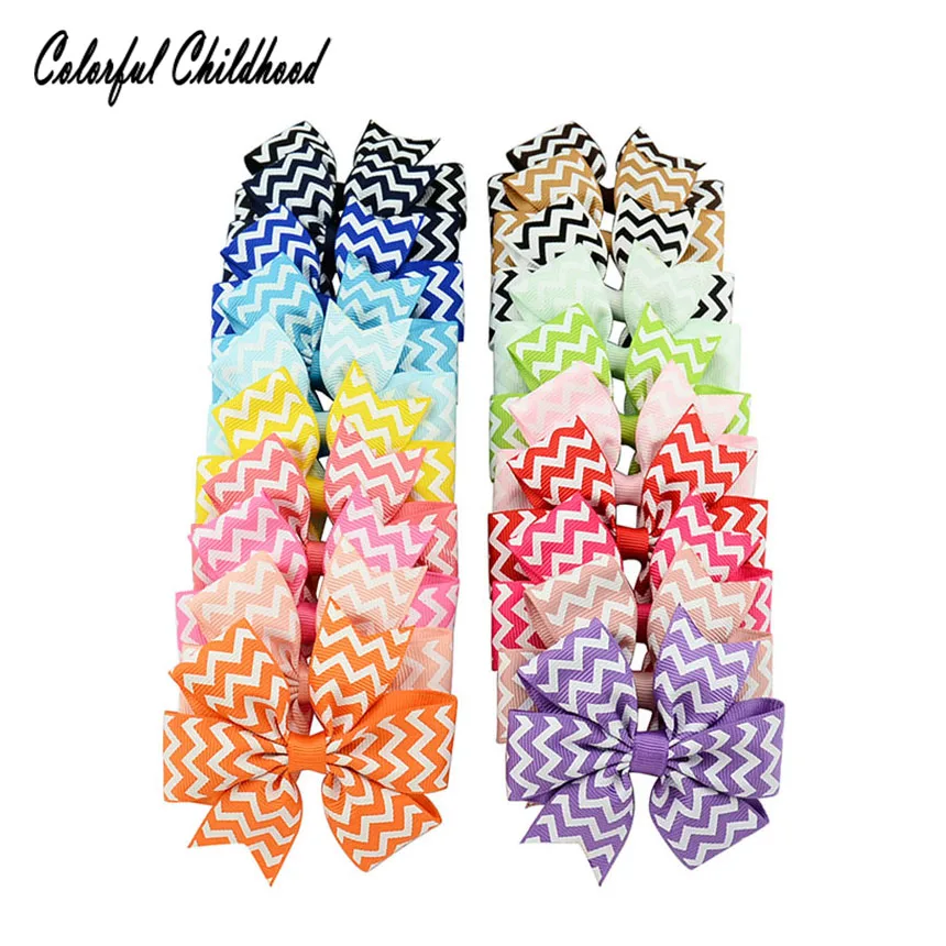 

20pcs Mix Colors Grosgrain Ribbon Bowknot Hair Clip Baby Girl Hairpins Boutique Hair Band wave design Kids Hair Accessories