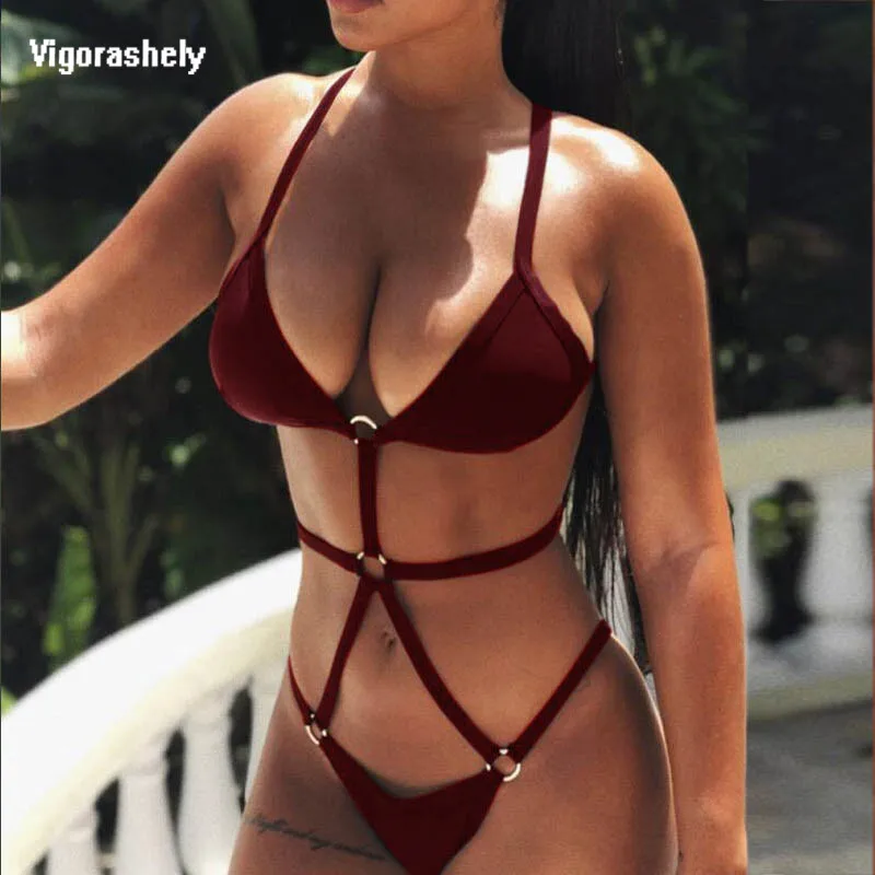 Сексуальный слитный купальник Vigorashely черный с высоким вырезом женский купальный