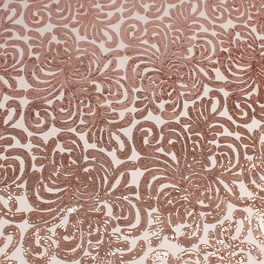 Блестящая эластичная кружевная ткань цвета розового золота с блестками и