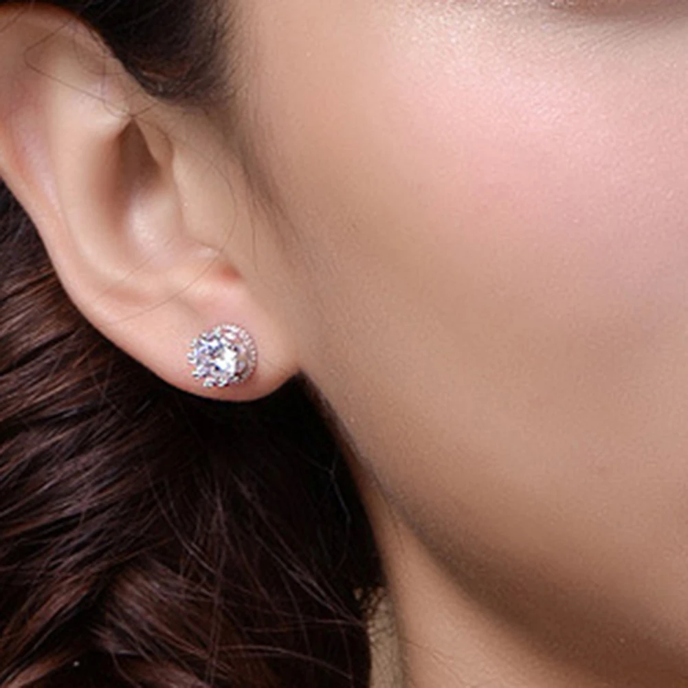 2019 New Fashion Women Silver Plated Cubic Zirconia Crystal Ear Studs Earrings Piercing Statement Lady Jewelry Wholesale | Украшения и